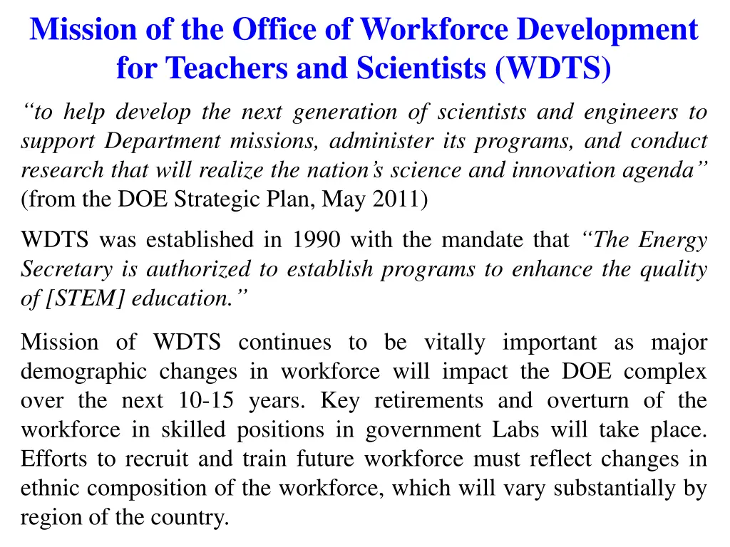 mission of the office of workforce development