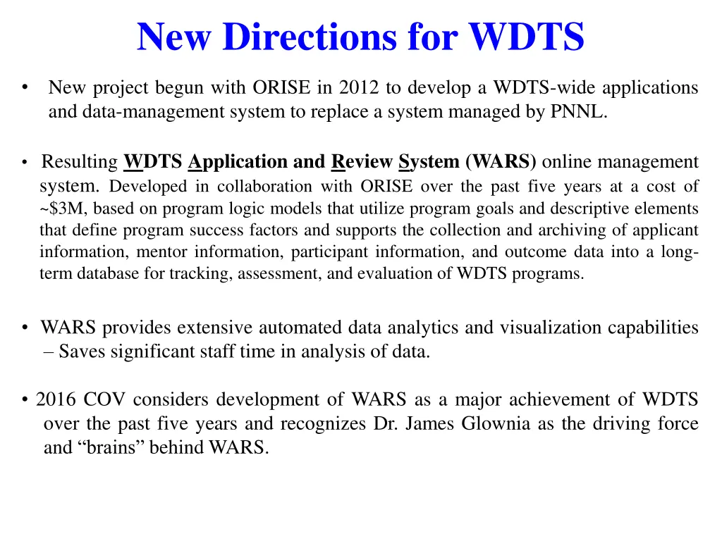 new directions for wdts