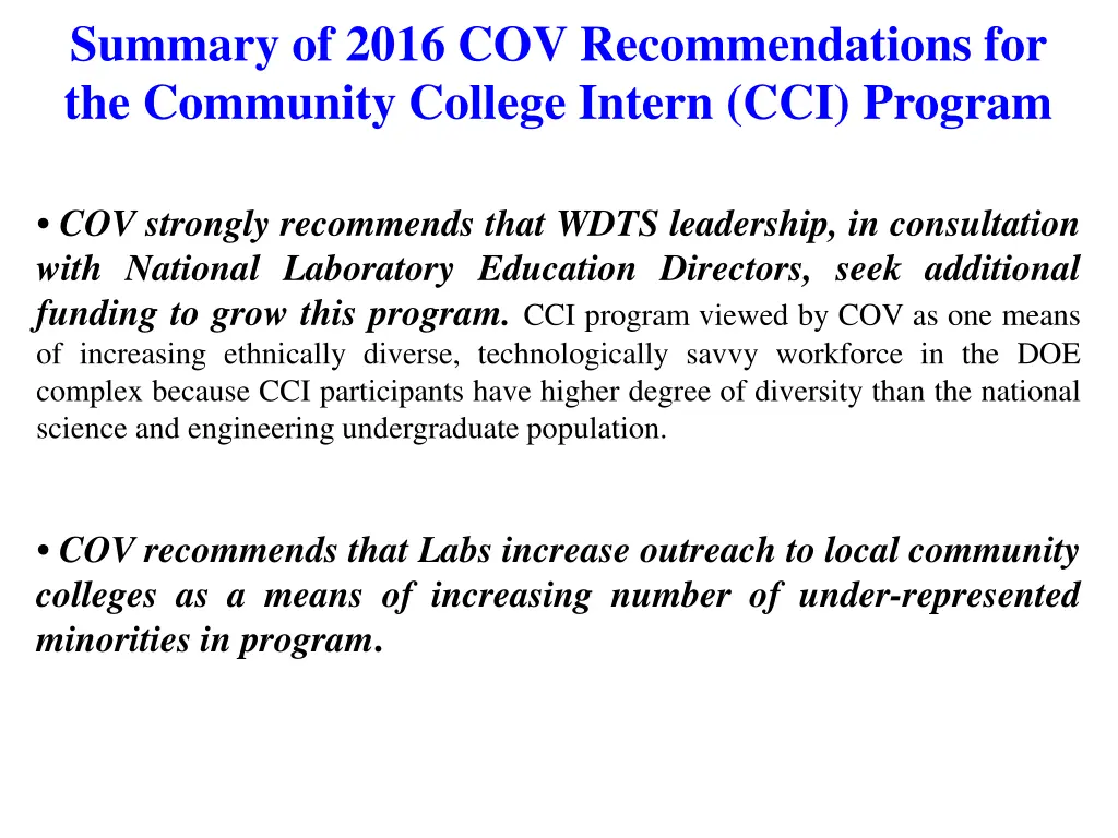 summary of 2016 cov recommendations 1