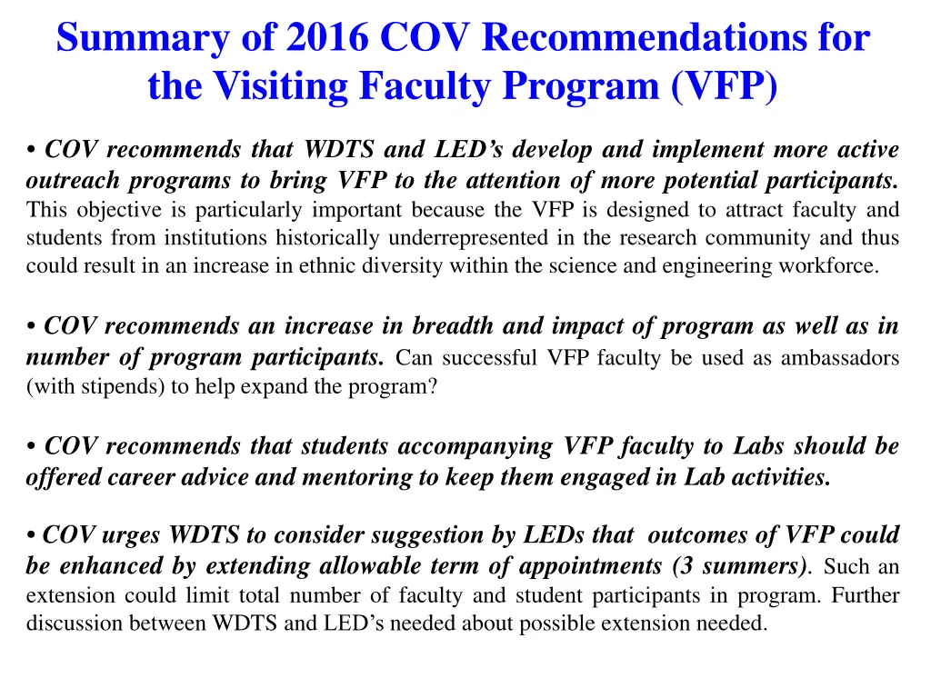 summary of 2016 cov recommendations 2