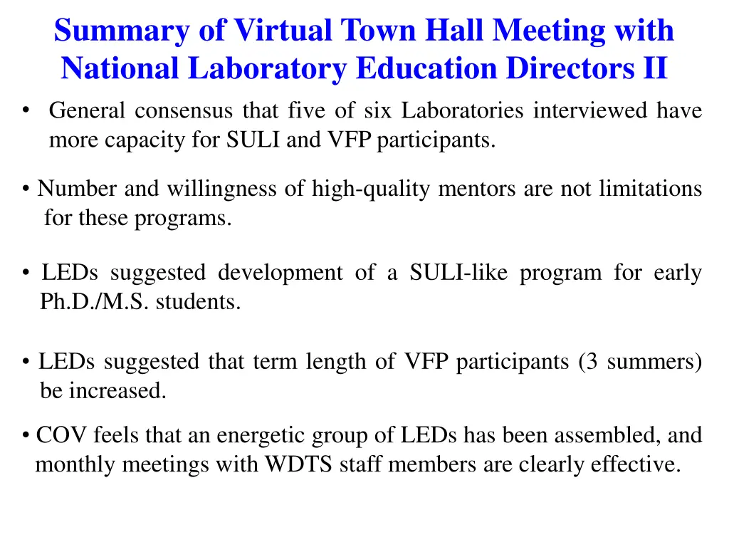 summary of virtual town hall meeting with 1