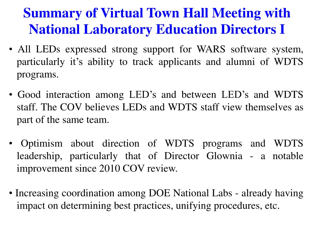 summary of virtual town hall meeting with