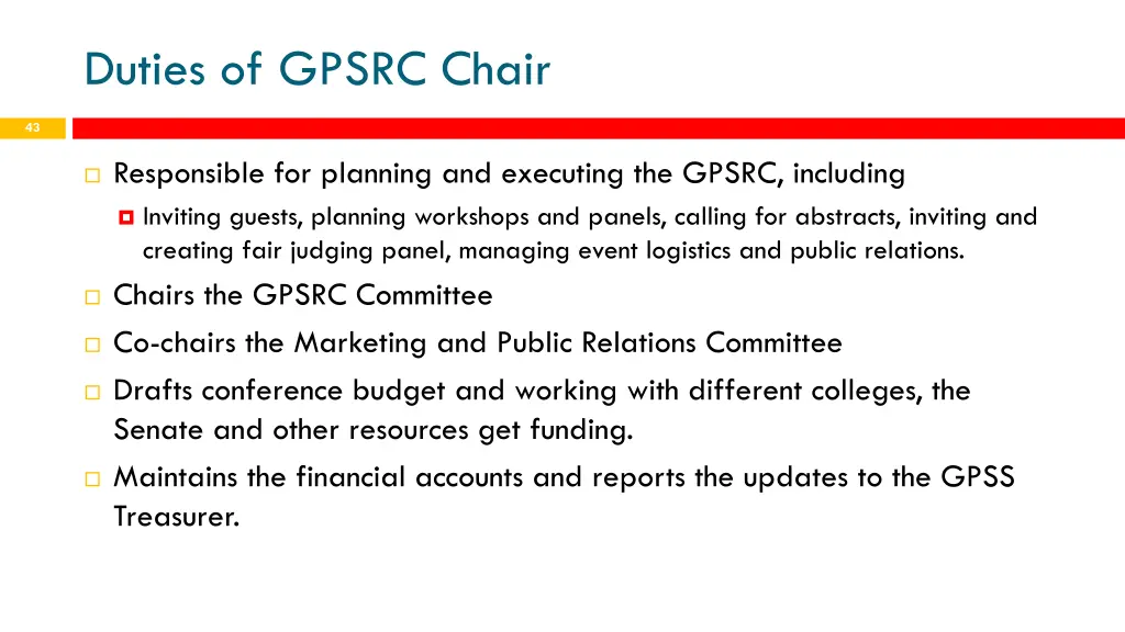 duties of gpsrc chair