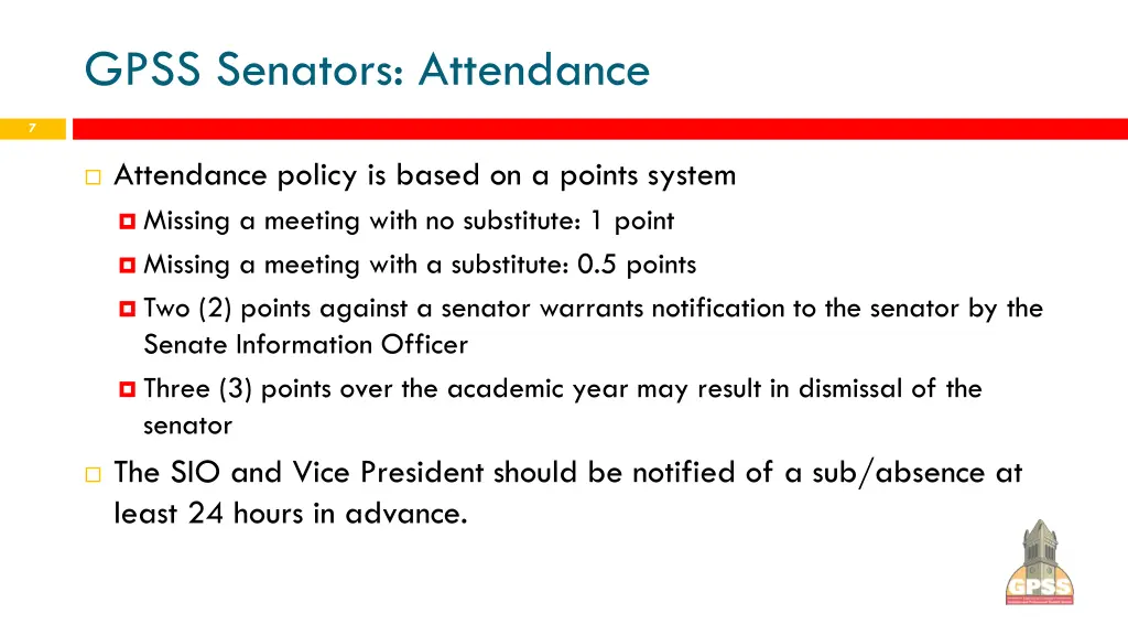 gpss senators attendance