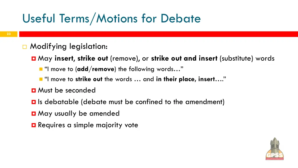 useful terms motions for debate