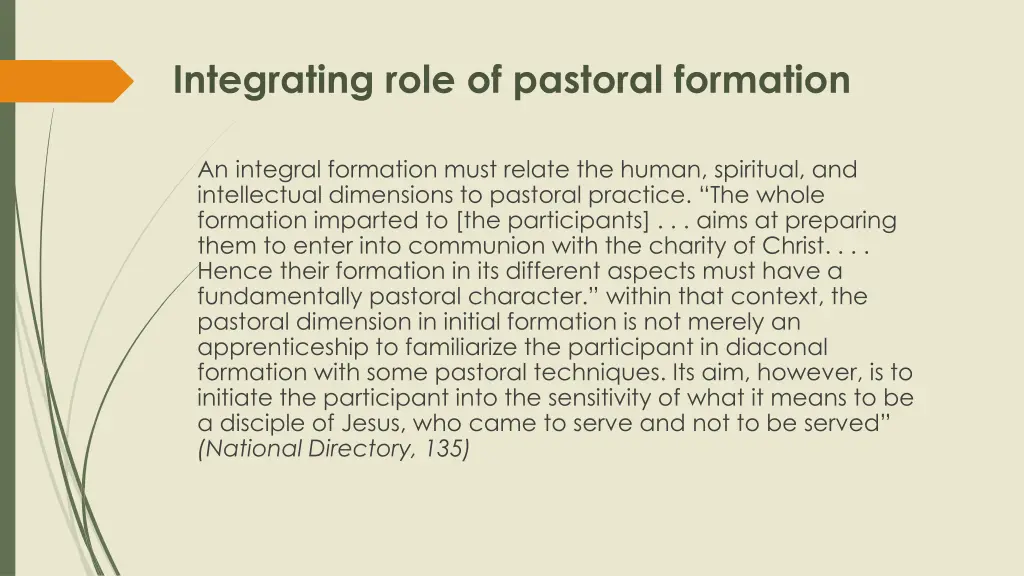 integrating role of pastoral formation