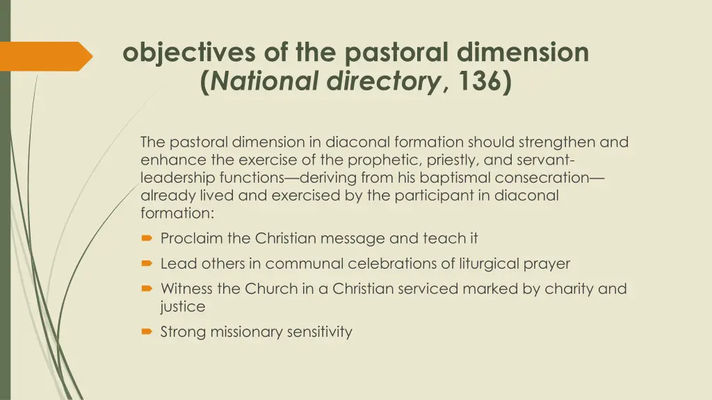 objectives of the pastoral dimension national