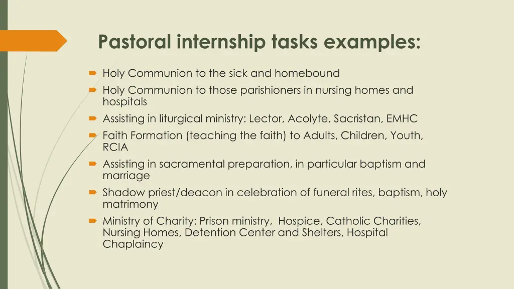 pastoral internship tasks examples