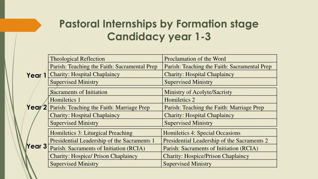 pastoral internships by formation stage candidacy