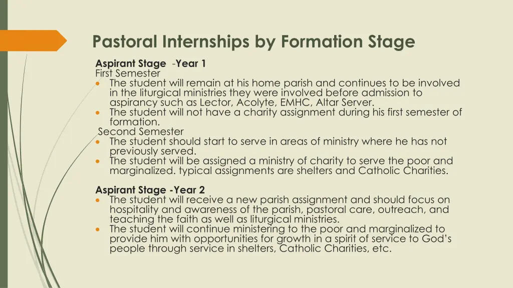 pastoral internships by formation stage