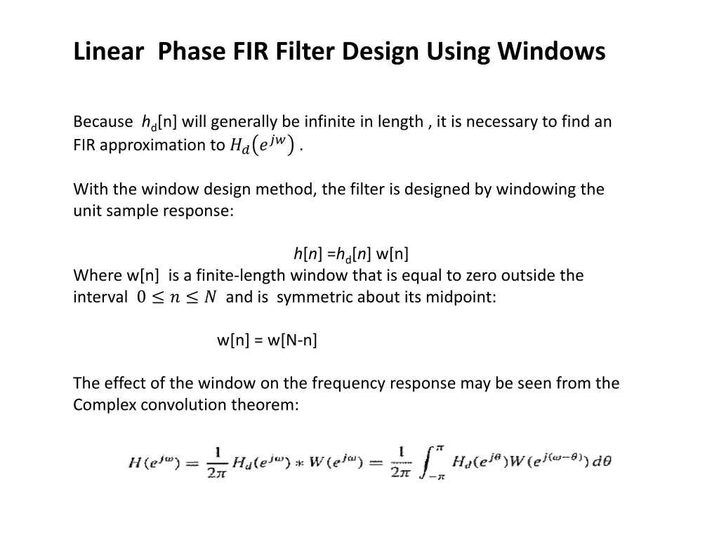 linear phase fir filter design using windows