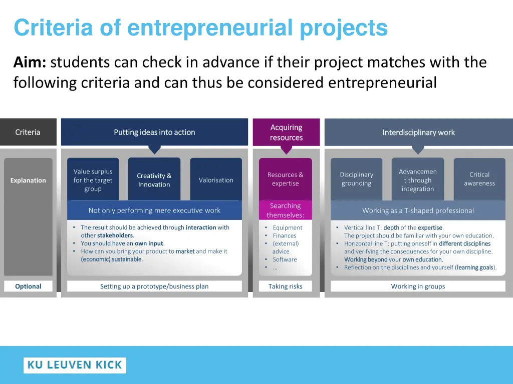 criteria of entrepreneurial projects