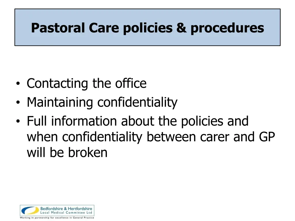 pastoral care policies procedures