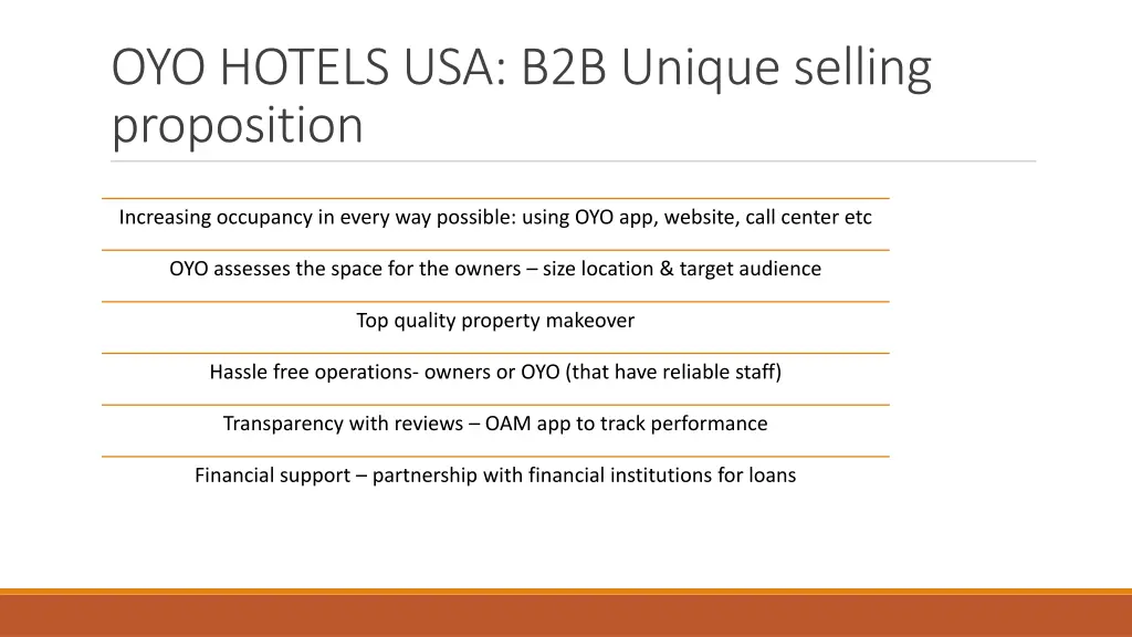 oyo hotels usa b2b unique selling proposition