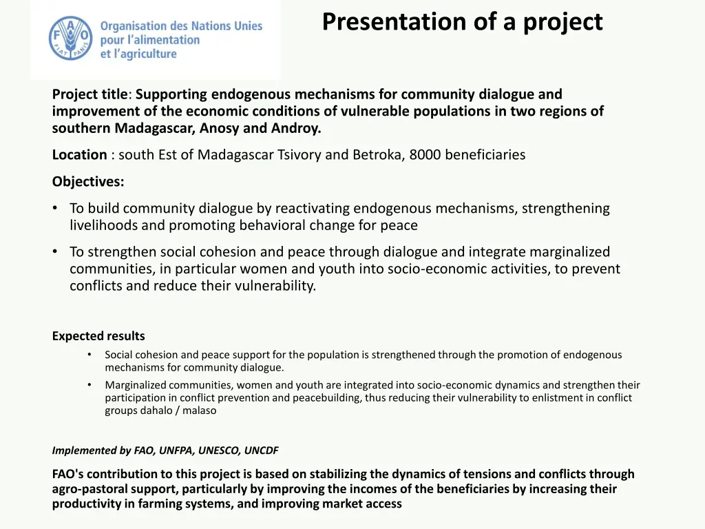 presentation of a project