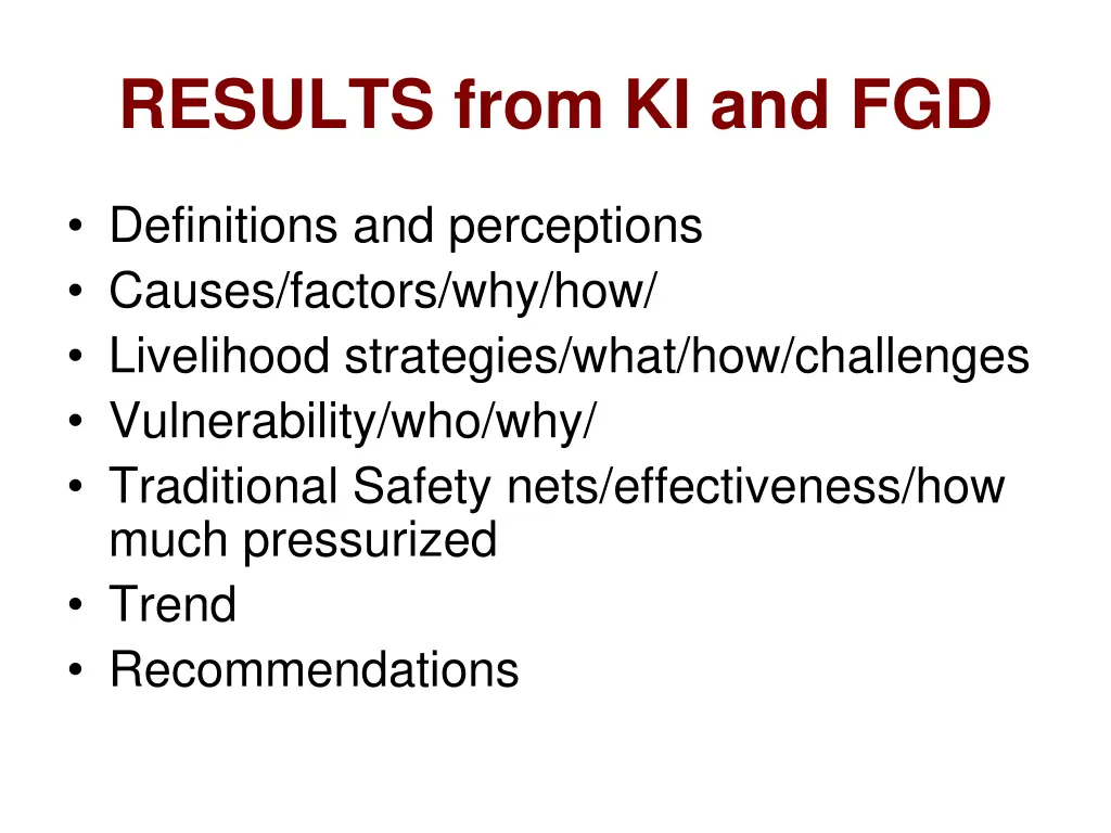 results from ki and fgd