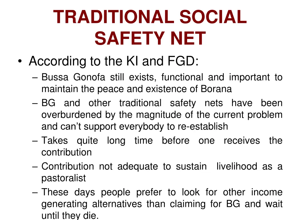 traditional social safety net according