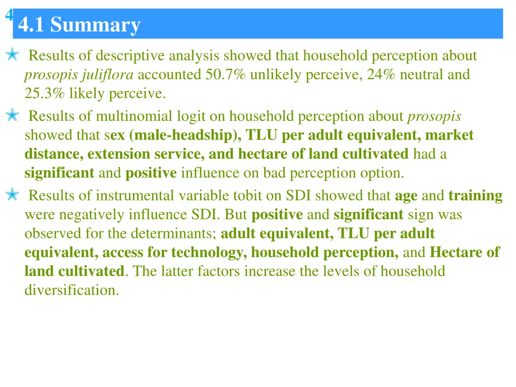 4 1 summary results of descriptive analysis