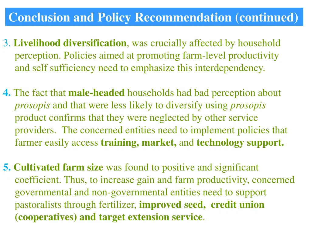 conclusion and policy recommendation continued