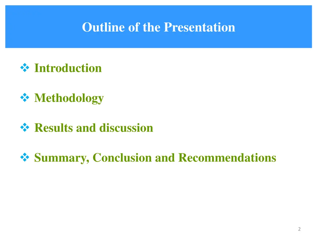 outline of the presentation