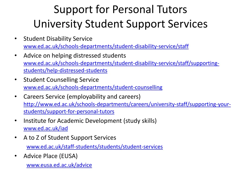 support for personal tutors university student