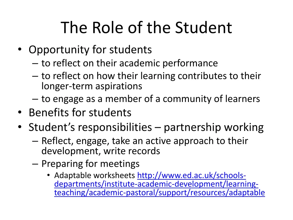 the role of the student opportunity for students