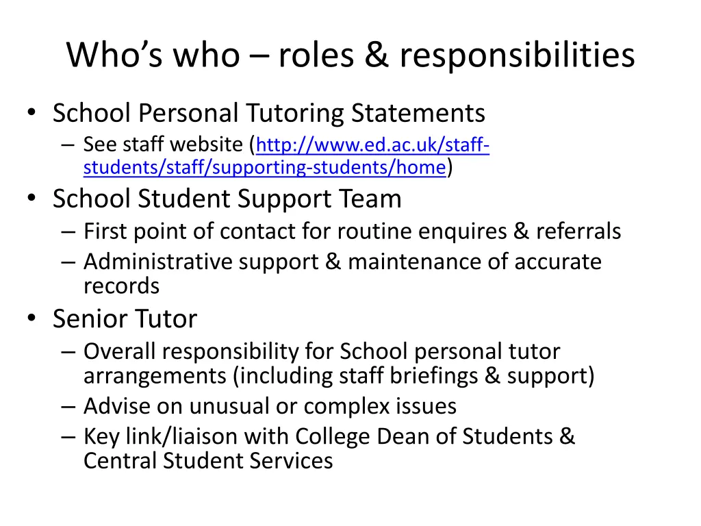 who s who roles responsibilities