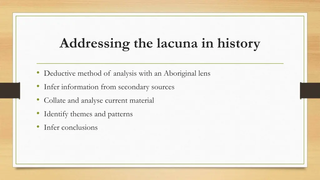 addressing the lacuna in history