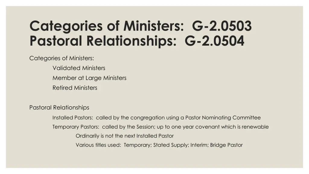 categories of ministers g 2 0503 pastoral