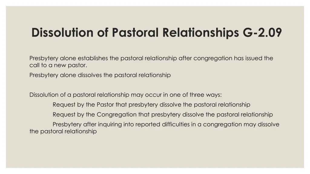 dissolution of pastoral relationships g 2 09