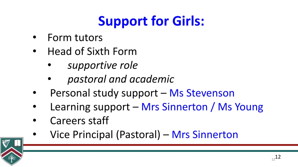 support for girls form tutors head of sixth form