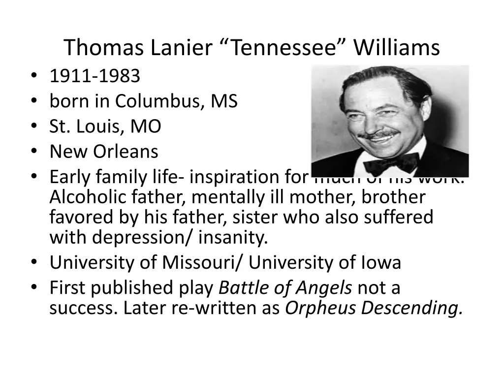 thomas lanier tennessee williams 1911 1983 born