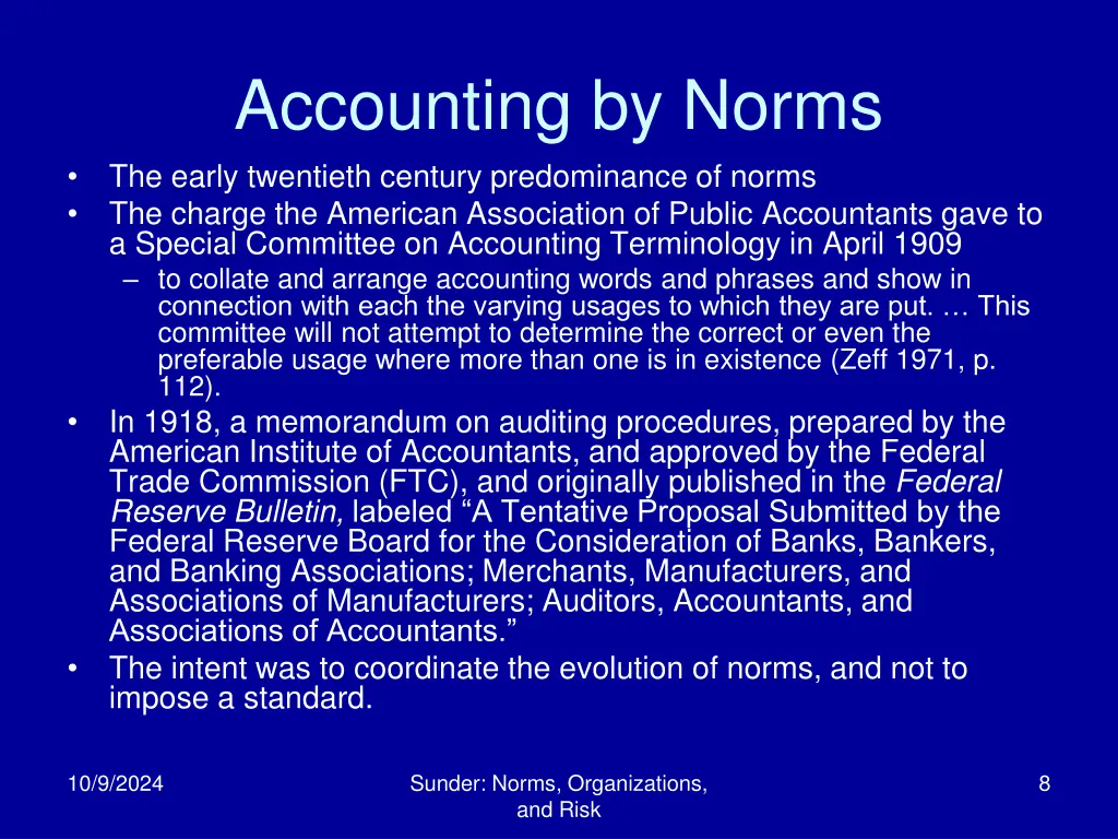 accounting by norms the early twentieth century