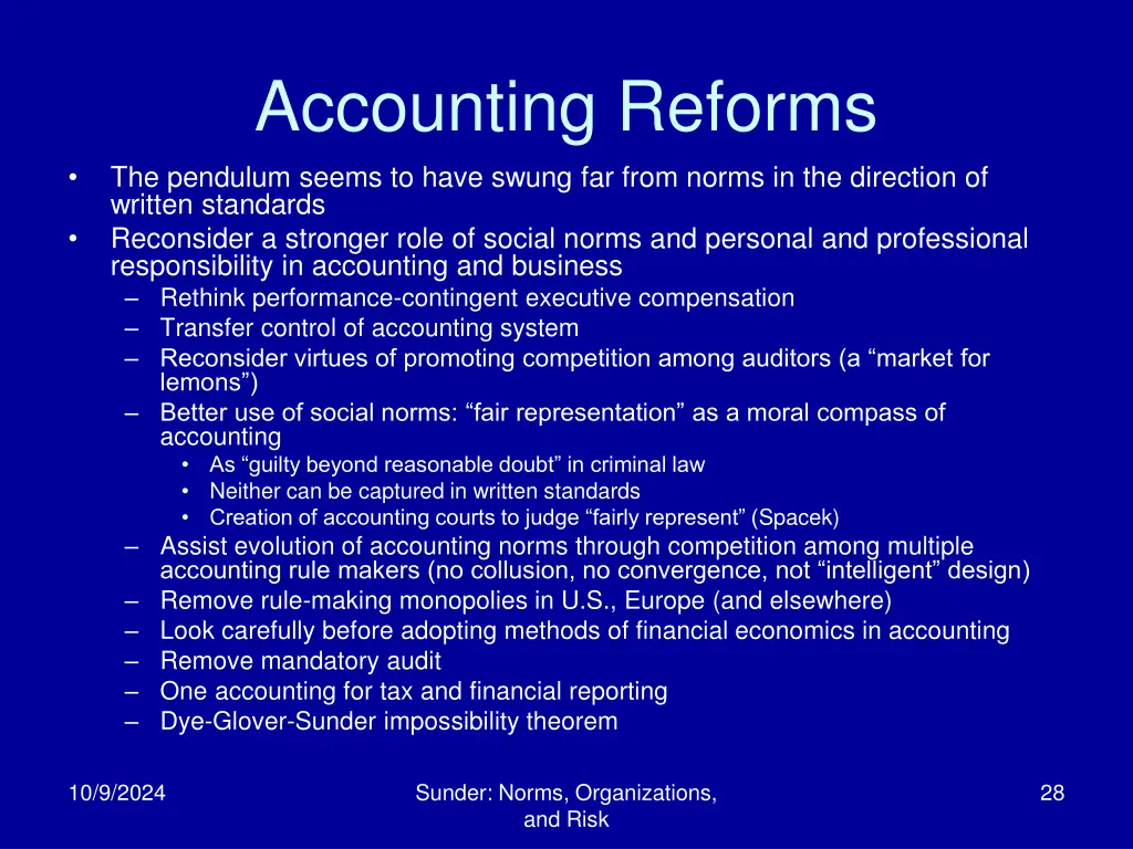 accounting reforms the pendulum seems to have