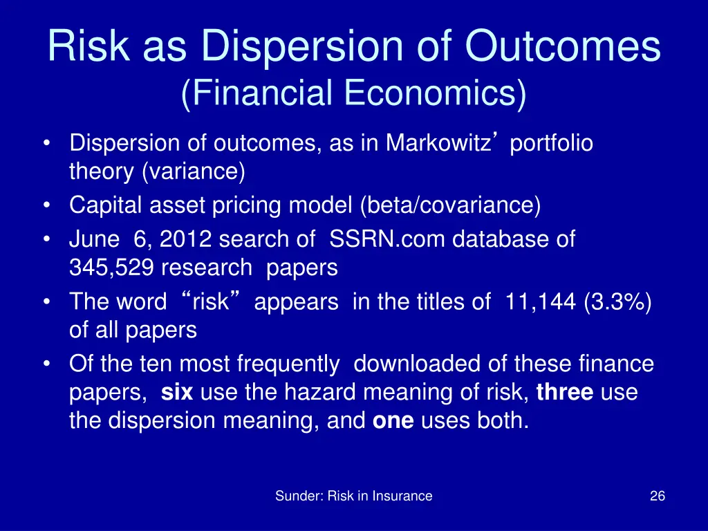 risk as dispersion of outcomes financial economics