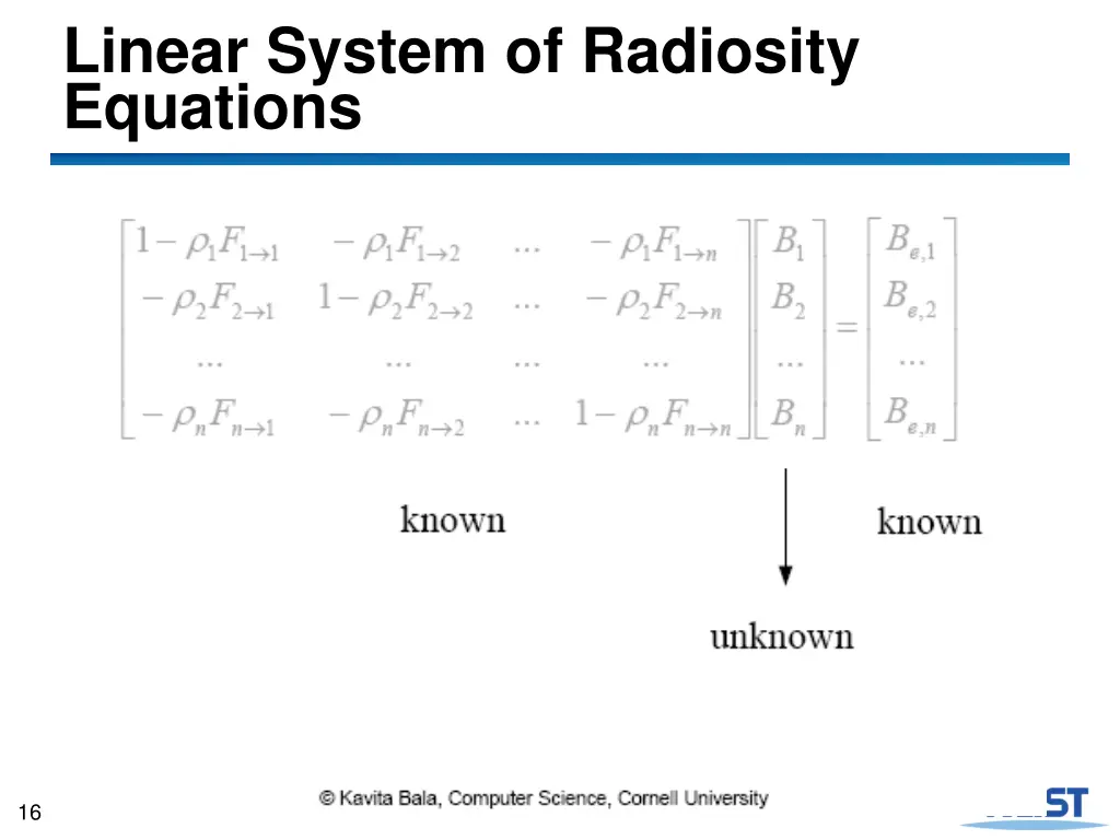 linear system of radiosity equations