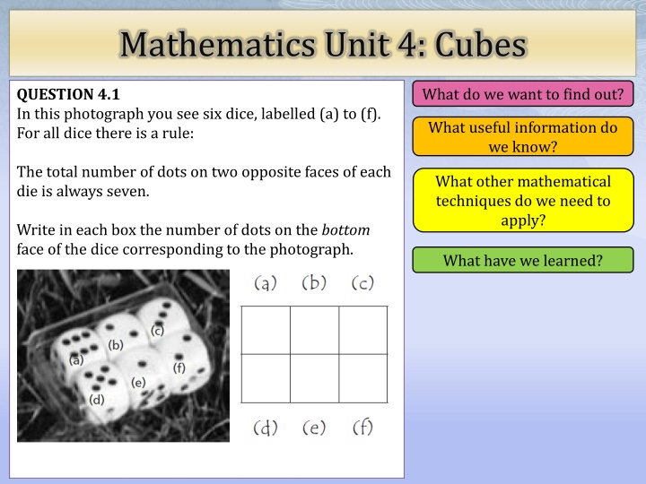 mathematics unit 4 cubes