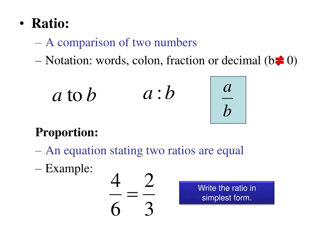 ratio a comparison of two numbers notation words