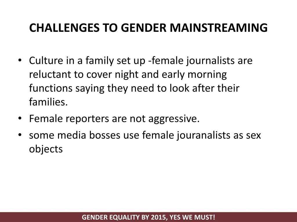 challenges to gender mainstreaming