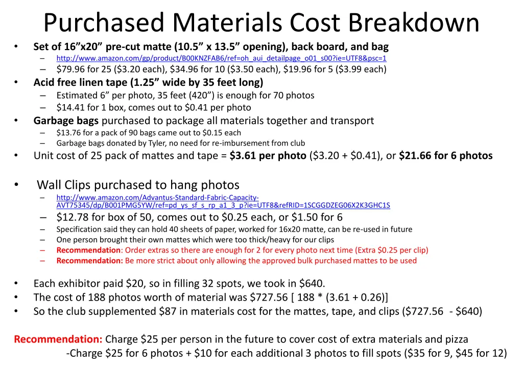 purchased materials cost breakdown