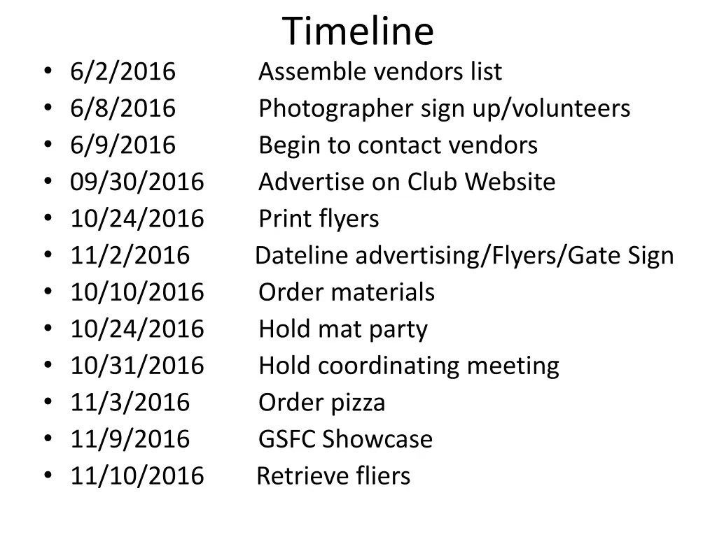 timeline assemble vendors list photographer sign