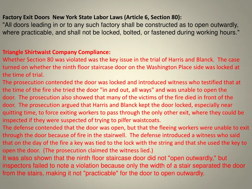 factory exit doors new york state labor laws