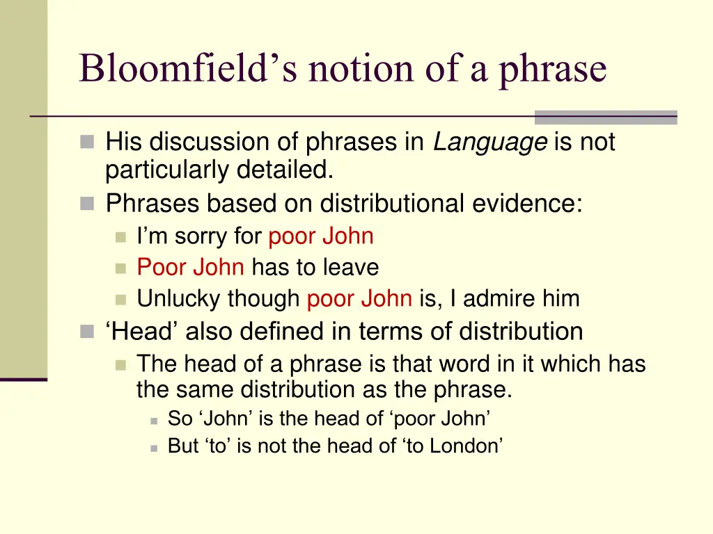 bloomfield s notion of a phrase