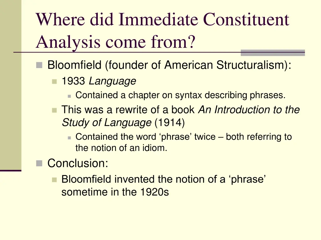 where did immediate constituent analysis come from