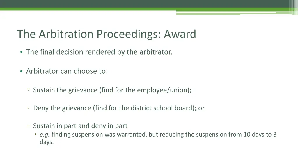 the arbitration proceedings award