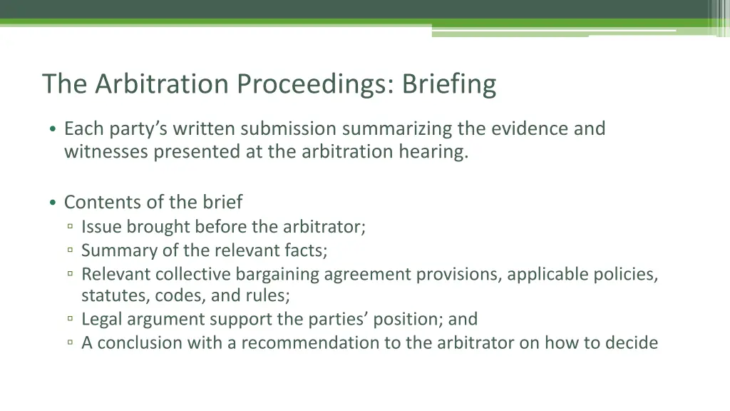 the arbitration proceedings briefing