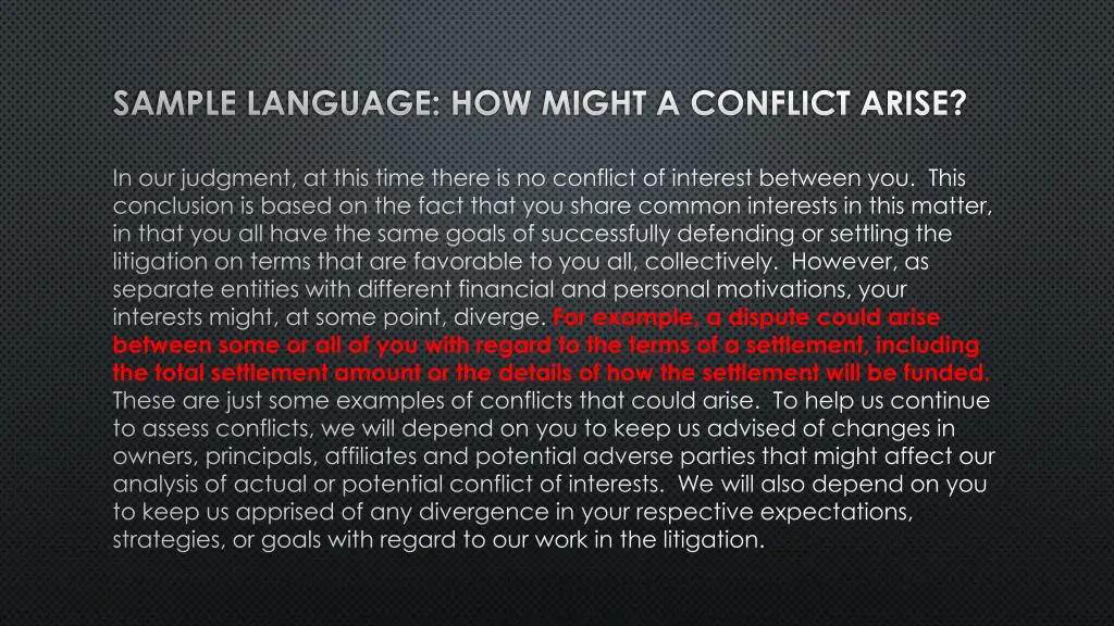 sample language how might a conflict arise