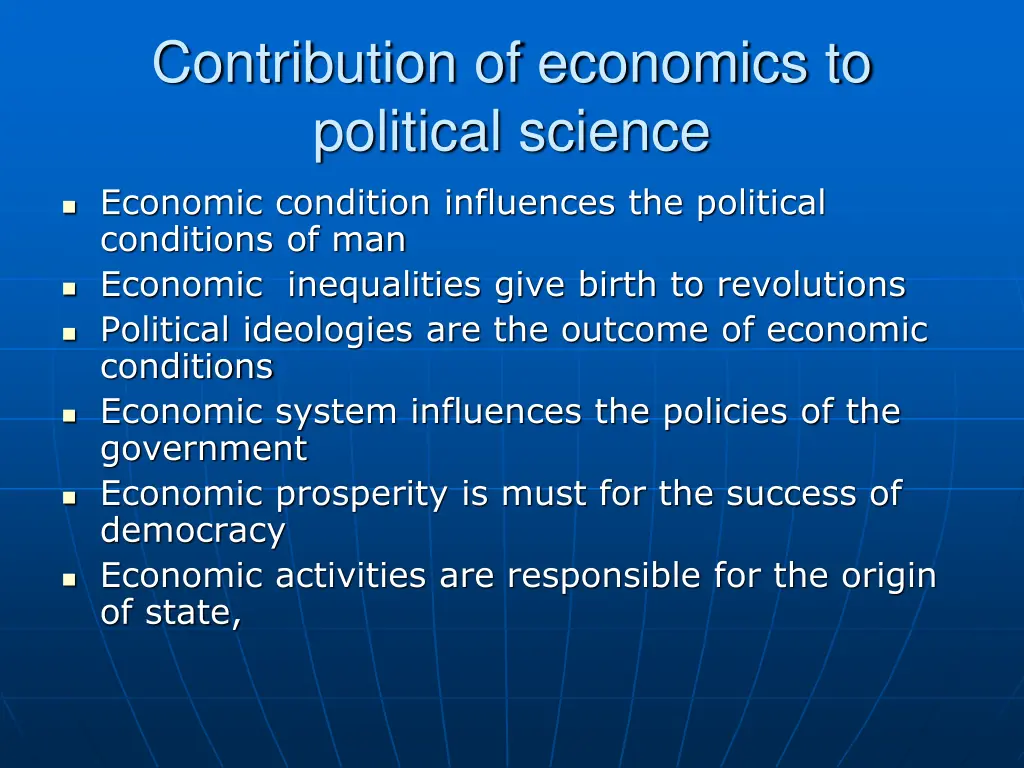 contribution of economics to political science