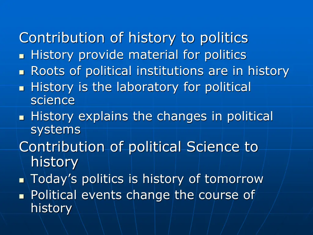 contribution of history to politics history