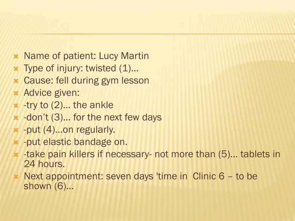 name of patient lucy martin type of injury